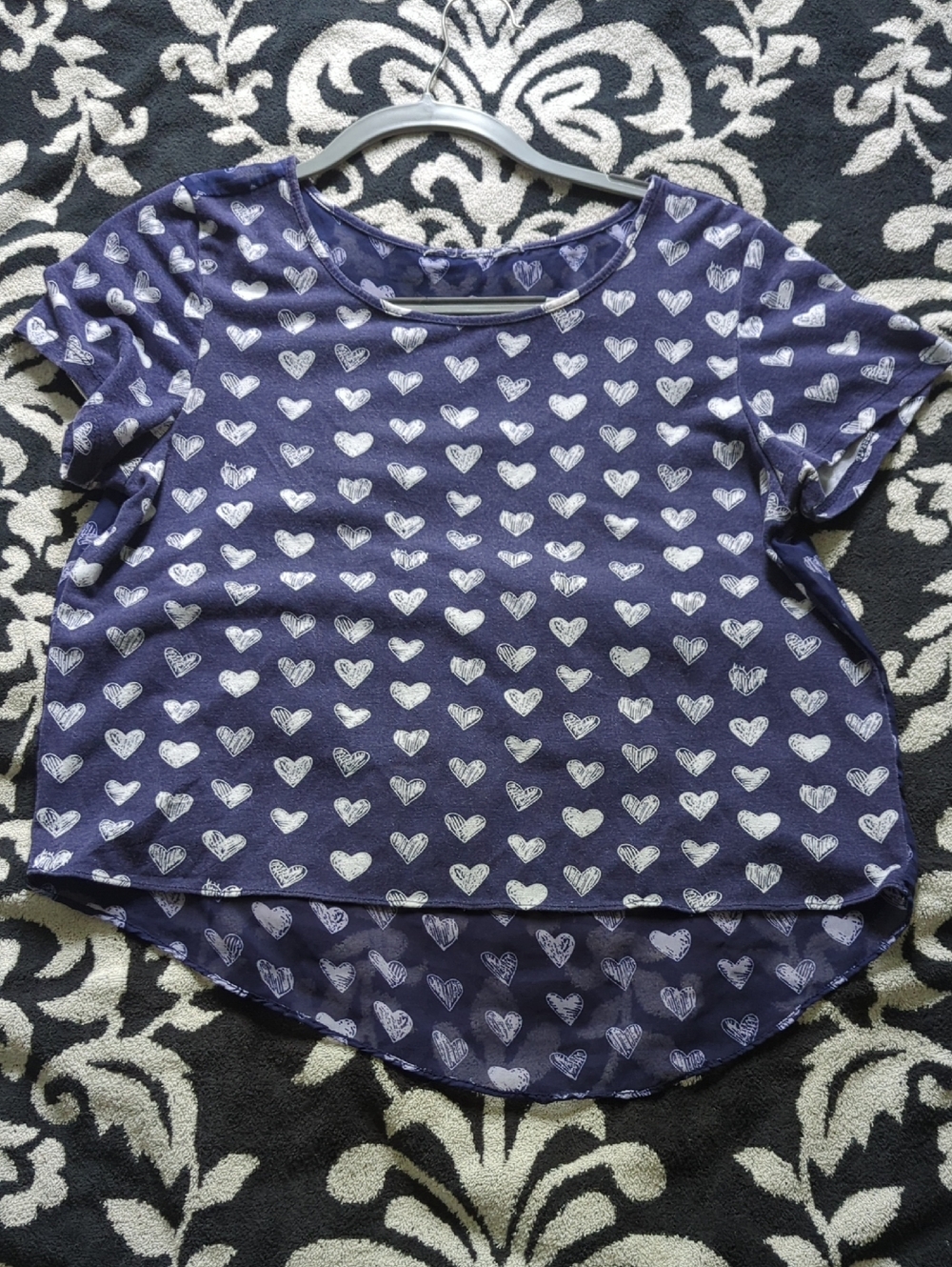 Urban Outfitters Upson Downes Navy Heart Print See Through Short Sleeve Baby Tee